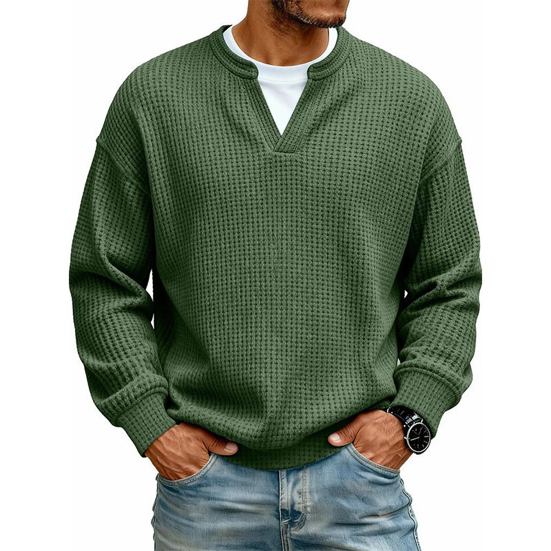 KnitHaven™ | Men's Textured Waffle Knit Long-Sleeve Sweater with Layered Look