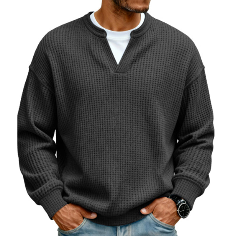 KnitHaven™ | Men's Textured Waffle Knit Long-Sleeve Sweater with Layered Look