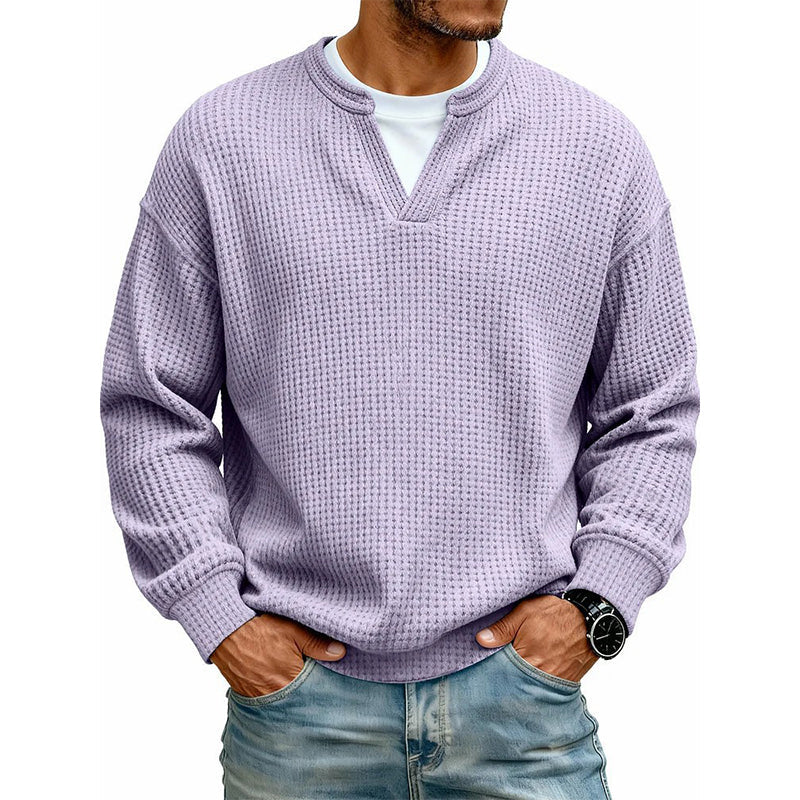KnitHaven™ | Men's Textured Waffle Knit Long-Sleeve Sweater with Layered Look