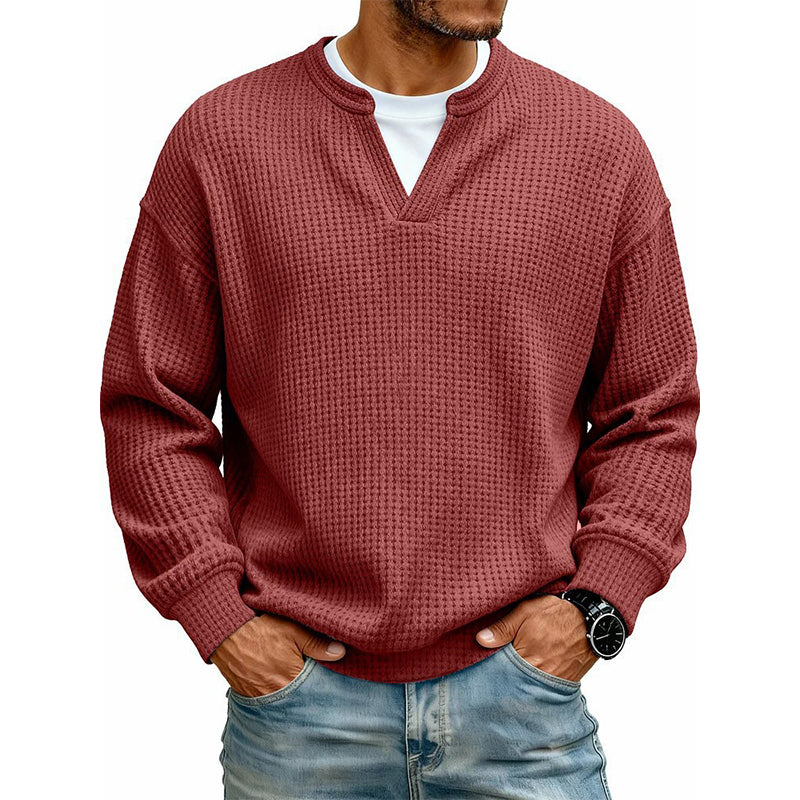 KnitHaven™ | Men's Textured Waffle Knit Long-Sleeve Sweater with Layered Look