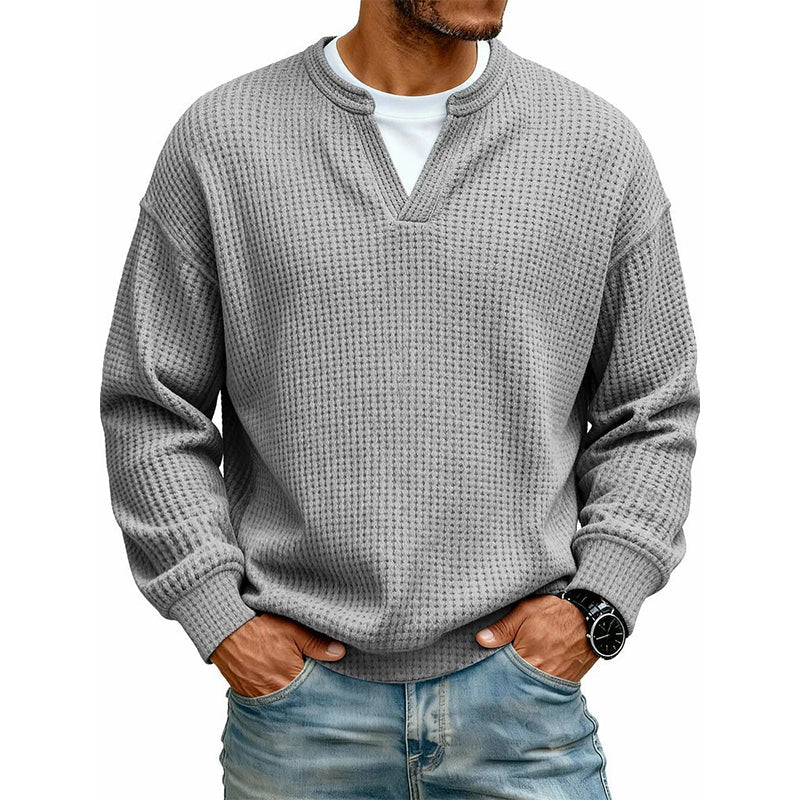 KnitHaven™ | Men's Textured Waffle Knit Long-Sleeve Sweater with Layered Look