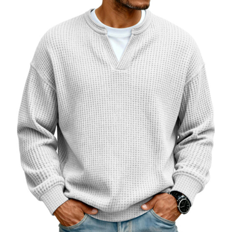 KnitHaven™ | Men's Textured Waffle Knit Long-Sleeve Sweater with Layered Look