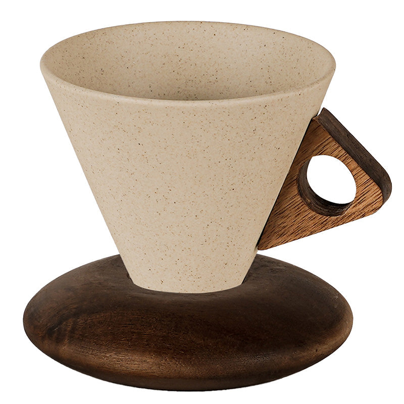 OakBrew™ | Rustic Ceramic Coffee Cup with Wooden Handle