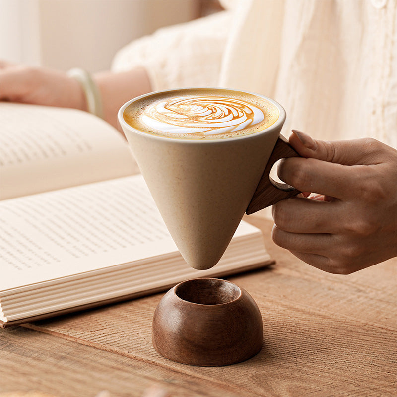 OakBrew™ | Rustic Ceramic Coffee Cup with Wooden Handle