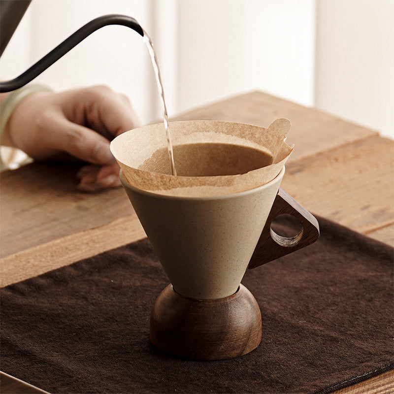 OakBrew™ | Rustic Ceramic Coffee Cup with Wooden Handle