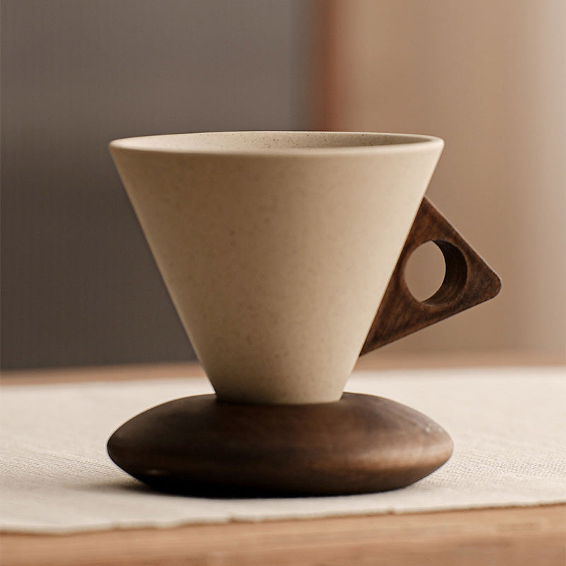 OakBrew™ | Rustic Ceramic Coffee Cup with Wooden Handle