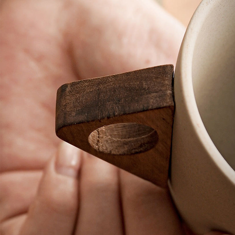 OakBrew™ | Rustic Ceramic Coffee Cup with Wooden Handle