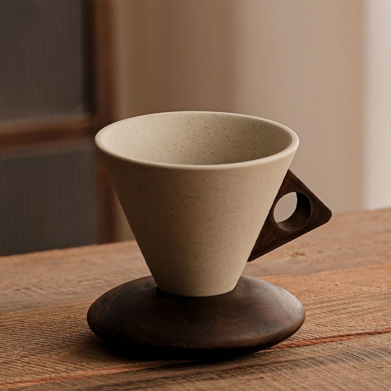 OakBrew™ | Rustic Ceramic Coffee Cup with Wooden Handle