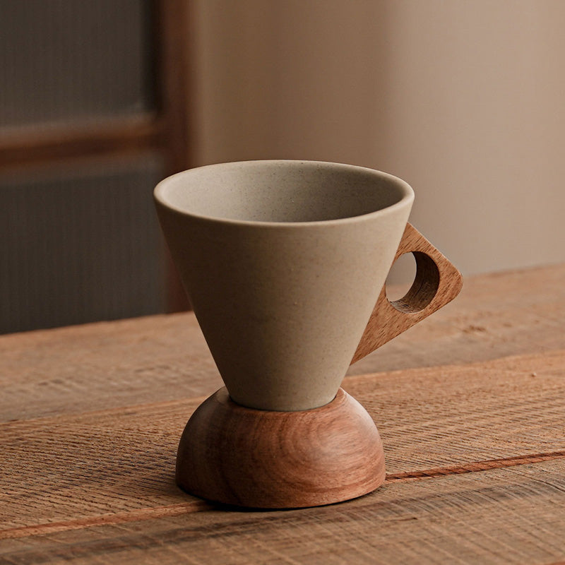 OakBrew™ | Rustic Ceramic Coffee Cup with Wooden Handle